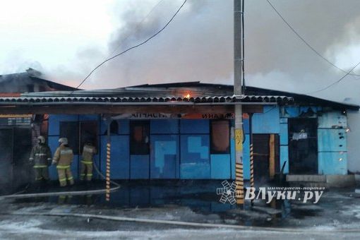 В Великих Луках сгорел автосервис (фото)
