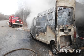 В Псковской области сгорел микроавтобус (фото)