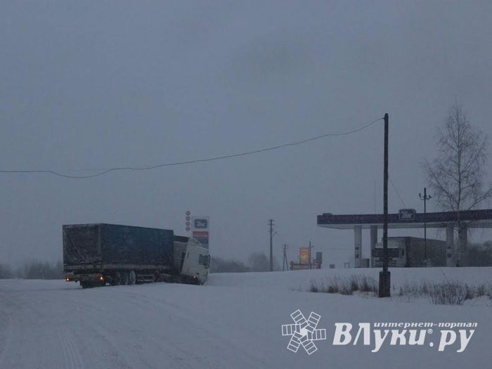 Дальнобойщик вылетел в кювет в Невельском районе из-за снегопада