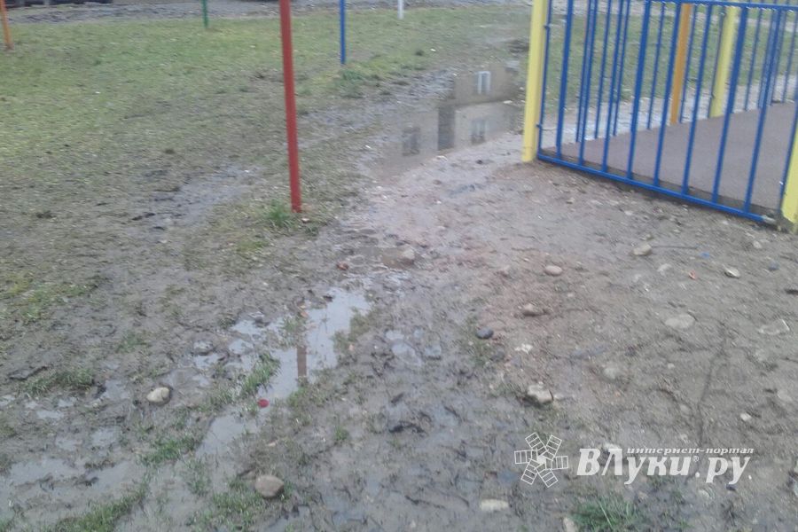 Заместитель губернатора области области спортивную площадку в Великих Луках, но еще больше — грязь и ямы (ФОТО)