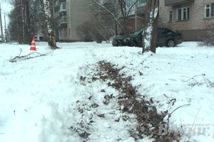В Великих Луках водитель Фольксвагена врезался в дерево и выехал на тротуар (ФОТО)