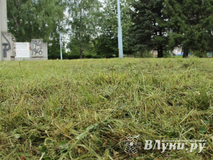 В Великих Луках убрали территорию у памятного знака рабочим ЛРЗ (ФОТО)