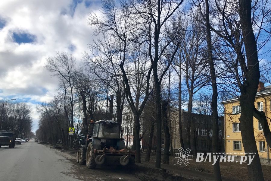 В Великих Луках очищают обочины улиц от снега и грязи (ФОТО)