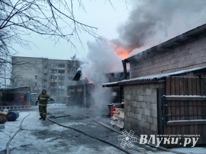 В Великих Луках сгорел автосервис (фото)