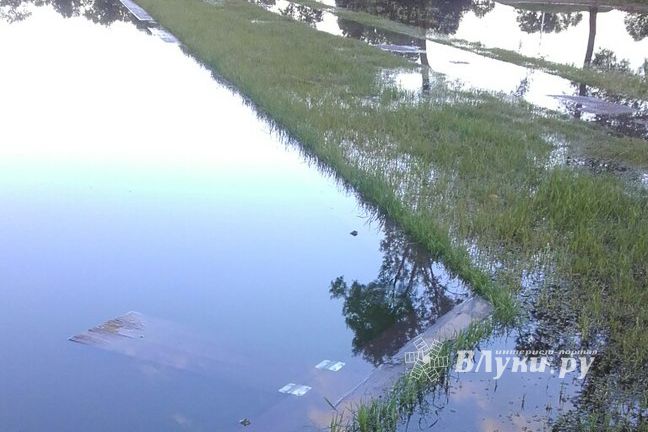 В Великолукской крепости пруд вышел из берегов (ФОТО)