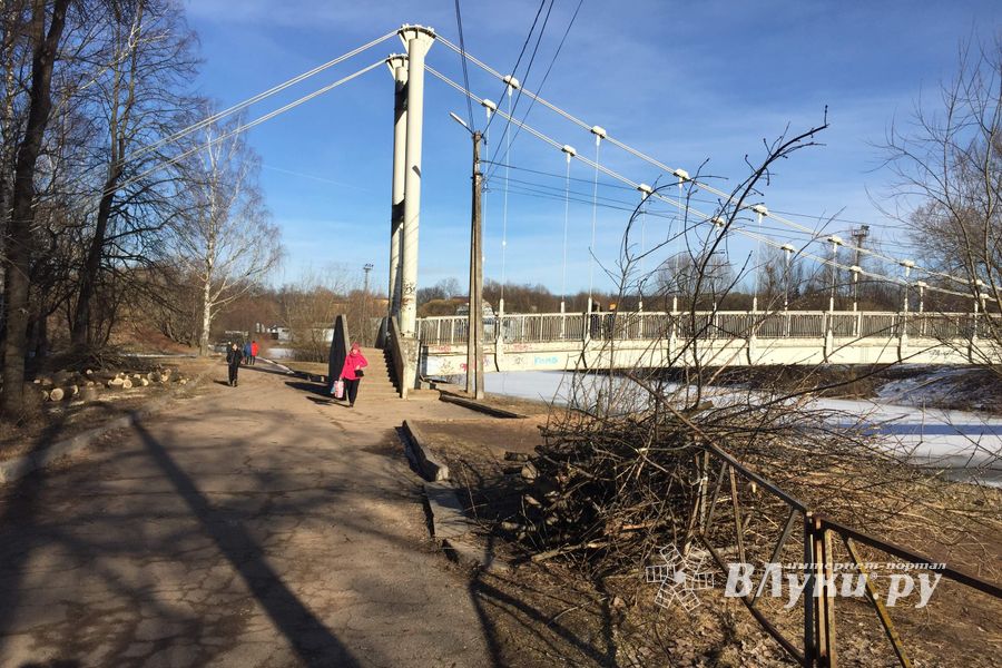 В УЖКХ Великих Лук объяснили спил деревьев возле пешеходного моста (ФОТО)